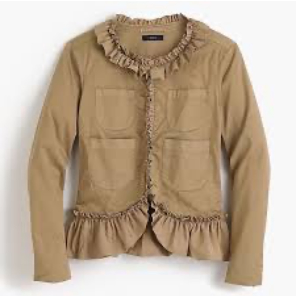 J. Crew Ruffle-Trim Blazer in Tan